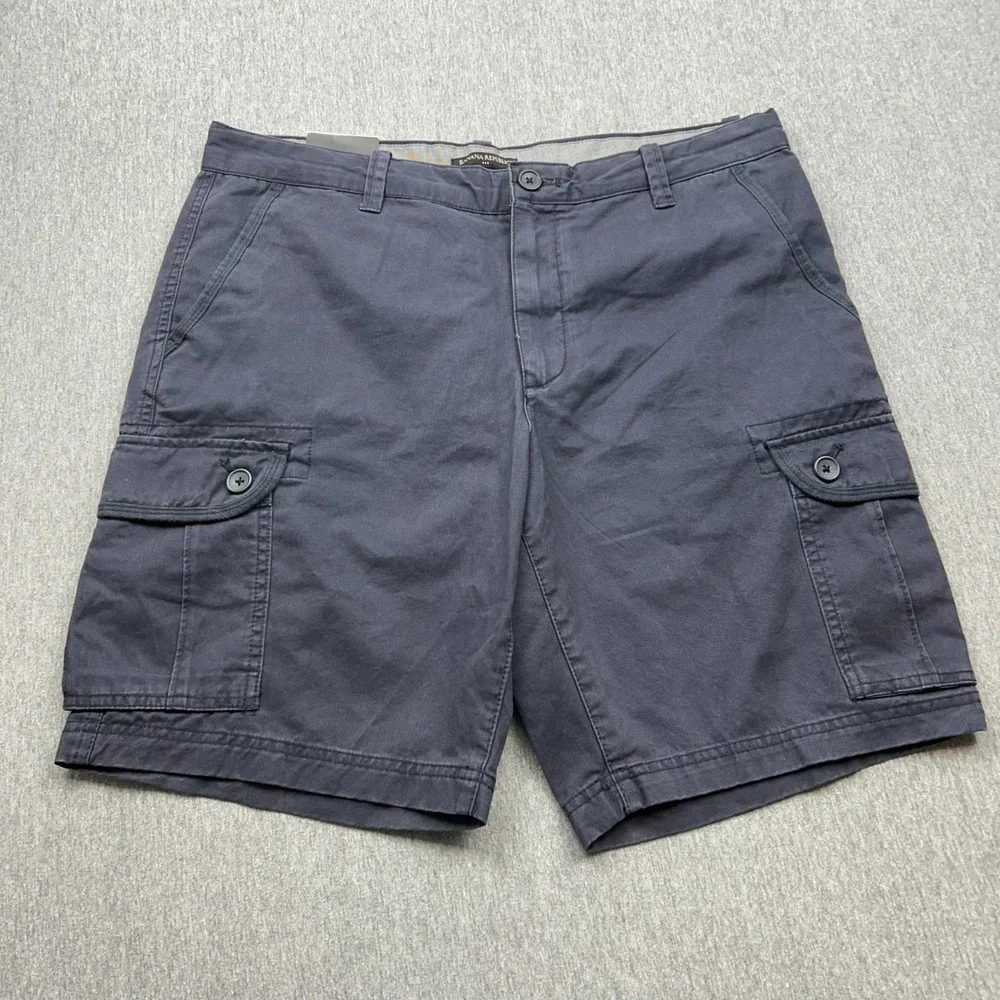 Banana Republic Cotton Cargo Shorts Mens 36x10 Navy Blue Flat Front NEW